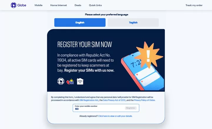 new.Globe.com.ph/simreg Guide: TM & Globe SIM Registration